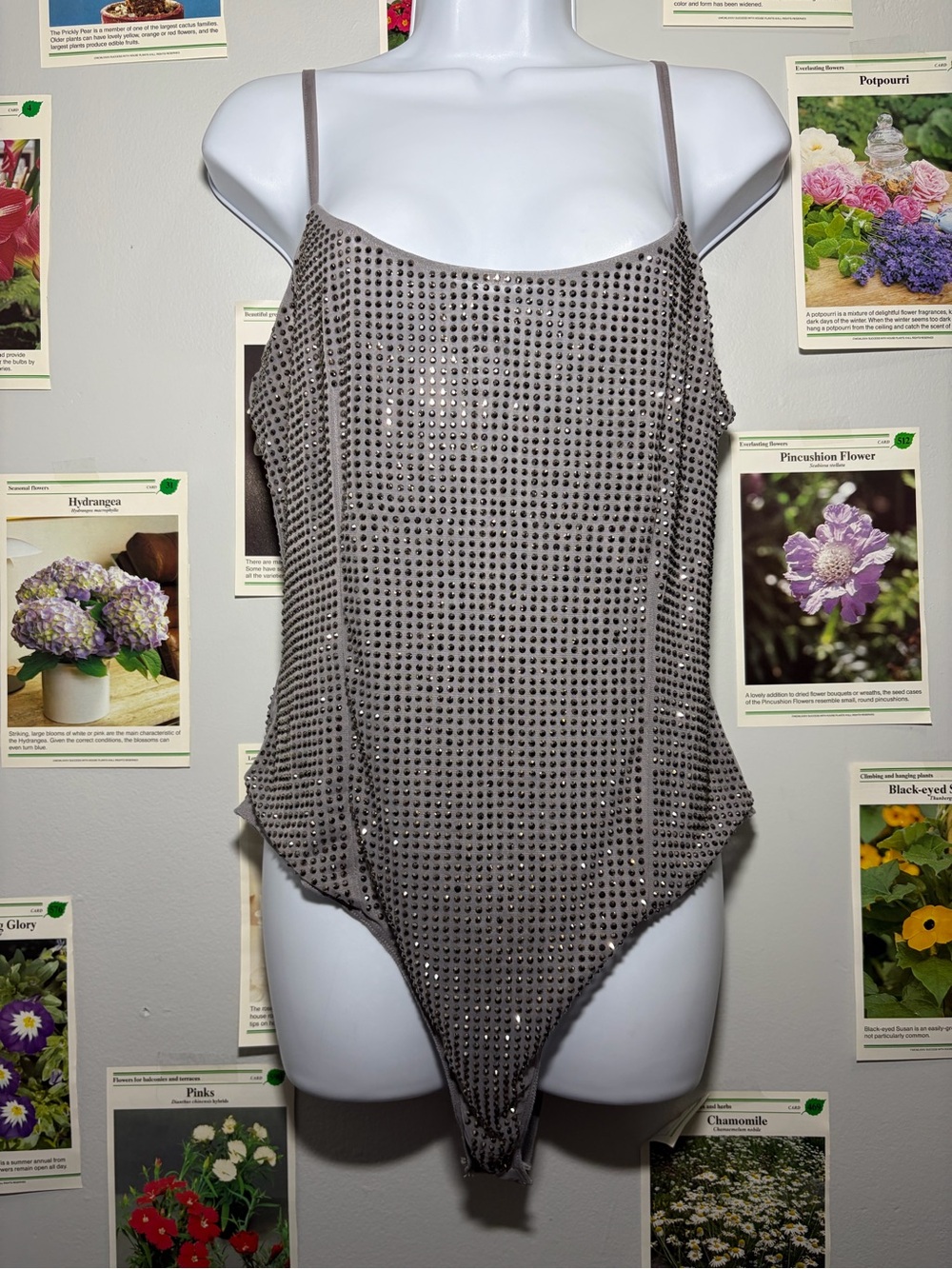 Fashion Nova Taupe Sequin Bandeau Bodysuit